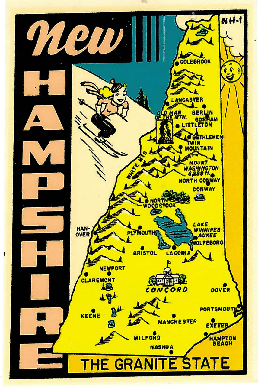 (image for) New Hampshire (4) Granite State Map Vintage Vacation Sticker